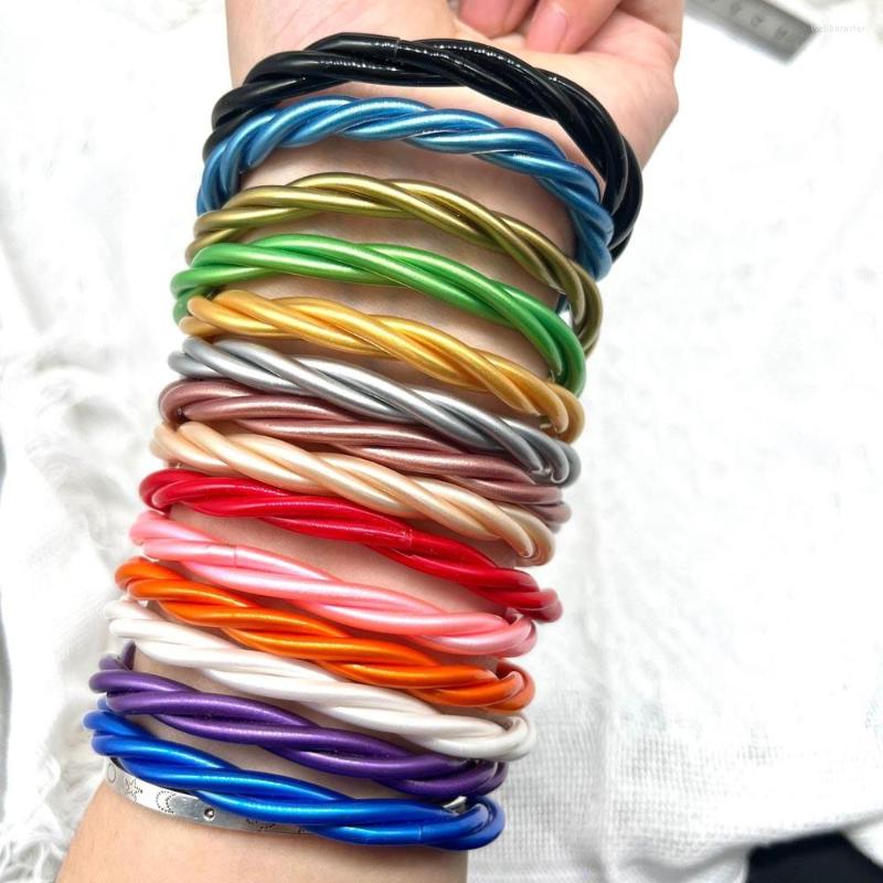 Bangle Allyes Glitter Filled Jelly Plastic Silicone For Women Trendy DoubleLayer Handgjorda flätade armband smycken gåva