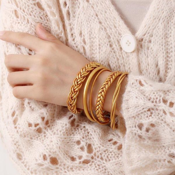 Brazalete ALLYES, brazaletes trenzados hechos a mano multicapa para mujer, pulsera de PVC con relleno de purpurina, regalo de joyería