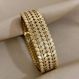 Bangle bondgenoten multilyaer bladeren dikke armband voor vrouwen prachtige roestvrijstalen vergulde armbanden armbanden waterdichte sieraden