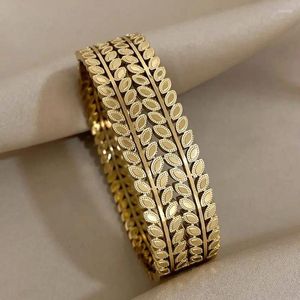Bangle Allyes Multilyaer Hojas de hojas gruesas para mujeres Examinadas de brazaletes de oro de acero inoxidable joyas impermeables