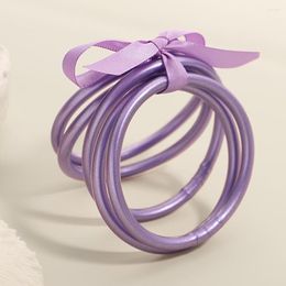 Bracelet Amorcome 5 pièces/ensemble couleur unie gelée de Silicone Bracelets pour femme ruban nœud papillon empilable Bracelet bijoux
