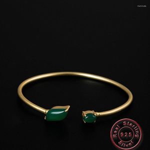 Brazalete Amxiu Calcedonia Natural Color oro brazaletes abiertos joyería de plata de ley 925 para mujeres accesorios de regalo del Día de la madre