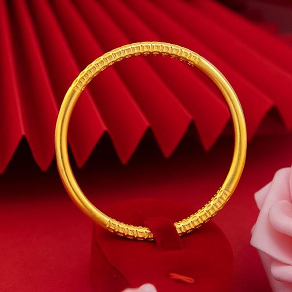 Brazalete con diseño antiguo, pulsera sólida que no se puede abrir, joyería para mujer, brazalete de regalo clásico con relleno de oro amarillo