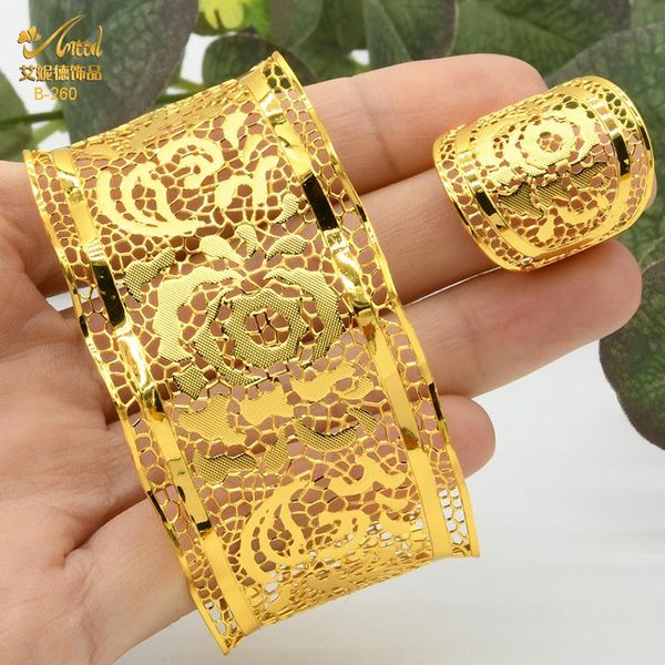 Brazalete ANIID indio 24K brazaletes chapados en oro con anillo para mujeres regalos de joyería para fiesta de boda nigeriana pulsera con dijes árabe al por mayor