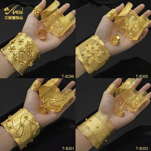 Brazalete Aniid Brazaletes chapados indios con anillo para mujer Encanto árabe africano Pulsera de color dorado Joyería Dubai Regalo de boda nigeriano