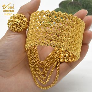 Bangle Aniid Tassel Cuff armband met ring vrouwelijke 24k Dubai gouden kleurontwerper armbanden voor vrouwen luxe Ethiopische sieraden bangle 230506