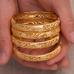 Bangle Annayoyo 4pcs African Dubai Wedding Bangles -stijl Streep armband Vrouwen Koper Pered Flower Jewelry