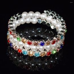 Brazalete AOUSIX, pulsera de perlas de cristal, brazaletes multicapa de diamantes de imitación para mujer, brazaletes chapados en oro y plata, pulseras, joyería, regalo para niña