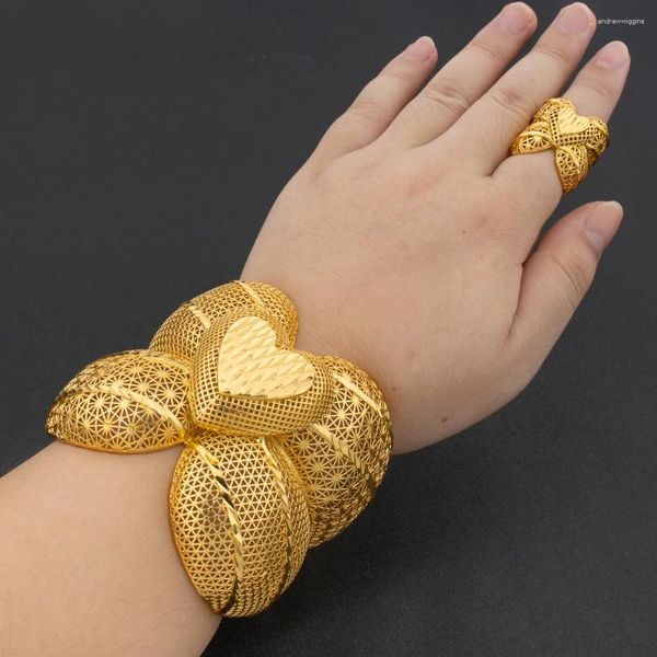Bracelet arabe de luxe plaqué or, bague en cuivre, grand ensemble de bijoux pour femmes, Design réglable, mode mariage