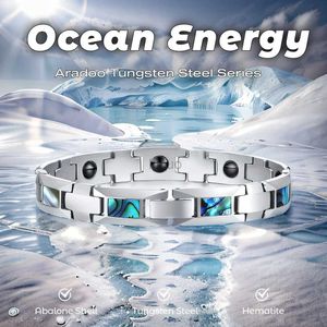 Bangle Aradoo Tungsten stalen armband Abalone Ocean Energy Hematiet Mens Bracelet Titanium armbanden 24411
