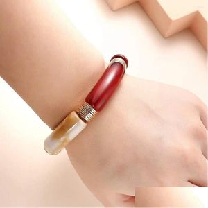 Bangle Arcylic Vintage Marbre Grain Courbé Tube De Bambou Femmes Bracelets Bijoux De Mode Cadeaux Pour Son Lady Bracelet Drop Livraison Bracele Otuhj