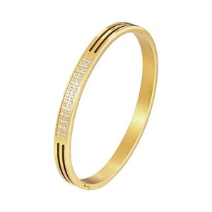 Bangle aankomst laser gesneden lijn ingelegde zirkon vrouw topkwaliteit roestvrij staal mooie armband goud kleur kristallen sieraden