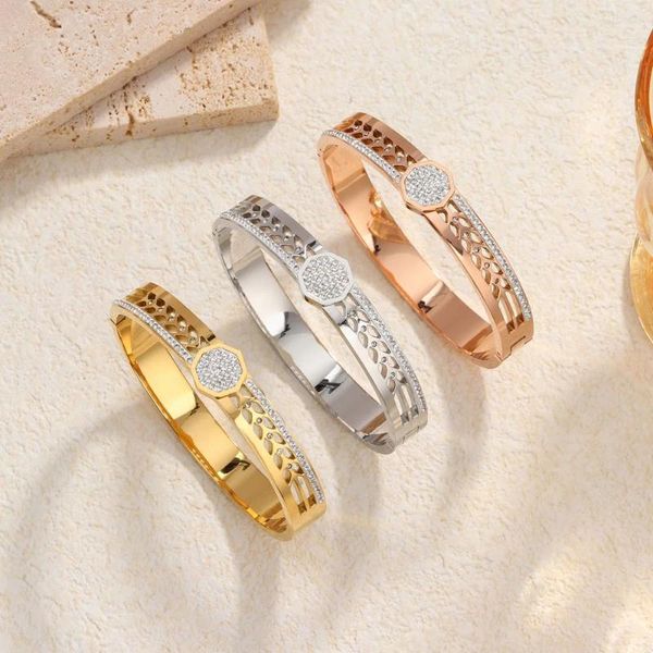 Bangle Arrivée Déclaration empilable de luxe pour les femmes Mariage Cubic Zircon Crystal CZ Dubai Gold Bracelets plaqués Cadeaux