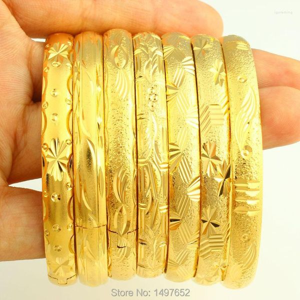 Llegada de brazalete de ancho 8 mm Dubai Gold Bangles for Women Men18K Pulseras de color African/Europa/Etiopía Joyería