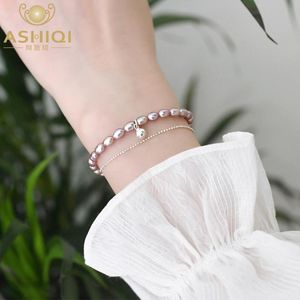 Bangle Ashiqi Natural Natural Freshwater Pearl 925 Sterling Silver Bell Bracelet Fashion Bielry For Women Gift