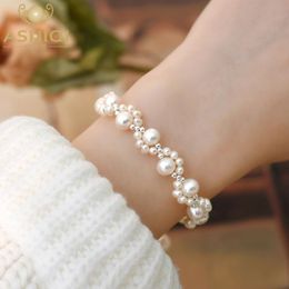 Bracelet ASHIQI Perle d'eau douce naturelle Bracelet tressé en argent sterling 925 pour femme Cadeau
