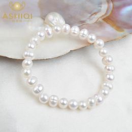 Bracelet ASHIQI Blanc Naturel Perle D'eau Douce Bracelet Bracelet pour Femmes Bijoux cadeau 230731