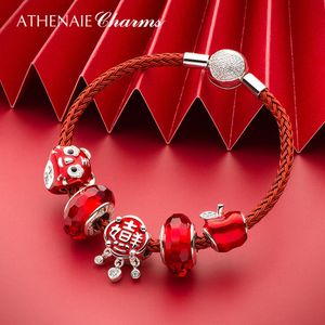 Bangle ATHENAIE 925 Sterling Zilver Rood Emaille Chinese Veilig Helath Tijgerkop Schoenen Beste es Charms Armband