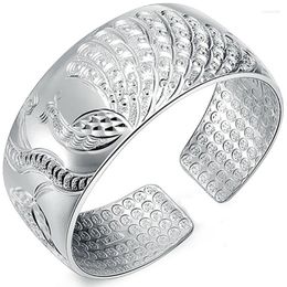 Bracelet de bon augure Bracelet large visage en argent sterling S999 paon Style ouvert Lotus