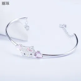 Bracelet Autrichien Strass KT Rose Pêche Amour Coeur Cristal Bracelet Acier Inoxydable Titane Anti-blanchiment Imitation Allergie