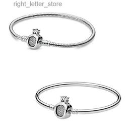 Bangle Authentic 925 Sterling Silver Time Crown O con brazalete de cierre de cristal adecuado para el encanto de cuentas DIY Joyería de moda YQ240409