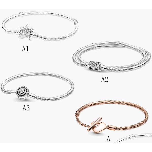 Armreif Authentisches Sterling Silber Bead Fit Charm Armbänder Stern Doppelkreis Schlangenknochen Roségold Sicherheitskette Anhänger DIY Drop Deliver Otccd