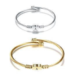 Bangle az eerste letter titanium staal open manchet voor vrouwen 26 alfabet hart bedelarmband mode vrouwelijke sieraden cadeau druppel delive oti1e