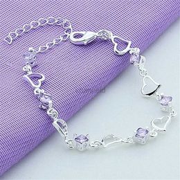 Bracelet BABYLLNT mode argent échantillon Bracelet 925 pour femmes coeur violet cristal Bracelet avec zircone bijoux cadeau féminin 240319