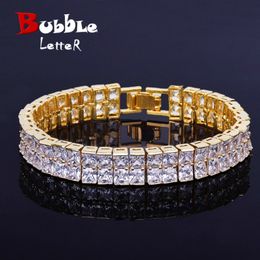 Bracciale rigido Baguette Bracciale Hip Hop Gioielli in rame Materiale color oro Quadrato da uomo Link 18 cm 230828