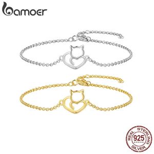 Bracelet Bamoer 100% Sterling Sier chat et coeur lien chaîne Bracelets Bracelets pour femmes authentique Sier bijoux cadeau 3 couleurs