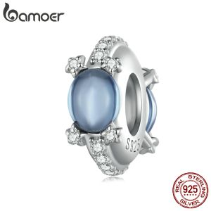 Bangle Bamoer 925 Sterling Silver Deep Blue Blue Star Silicone Stopper Charm pour femmes Bracelet 3 mm Brangle DIY Fine bijoux