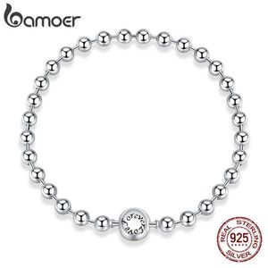 Bangle Bamoer 925 Sterling Silver Pure Silver Round Round Bead Bracelet Forever Love Chain Women Fashion Basicabels SCB208