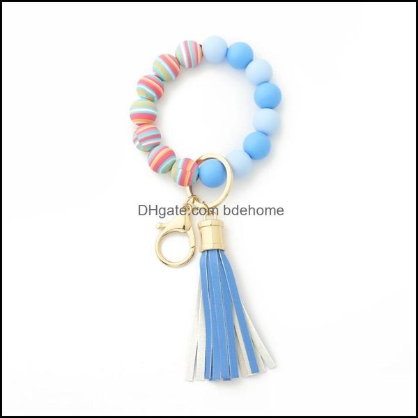 Brazalete Bangle 2022 Keychain de sile para teclas Tassel Wood Beads Pulsera Accesorios de mujeres Mticolor Drop entrega al por mayor Dhuuz