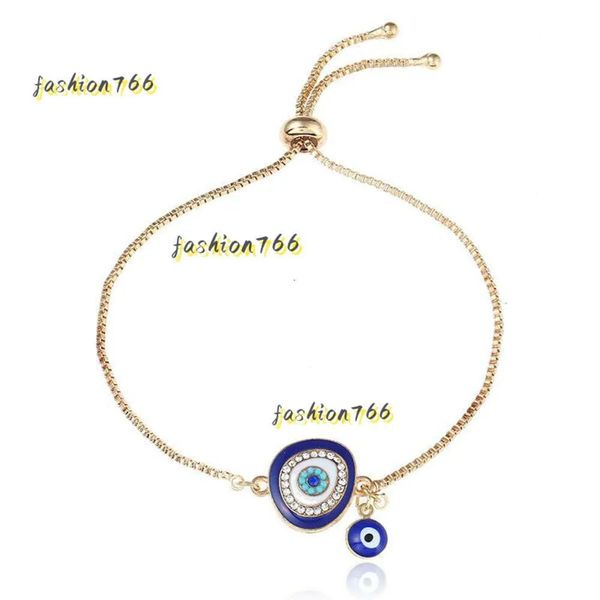 Brazalete Brazalete 2024 Precio bajo Buena suerte Hamsa Mano Charm Pulsera azul Joyería Turquía Mujeres Fátima Mano Hecha a mano Cadena de color oro para Woma