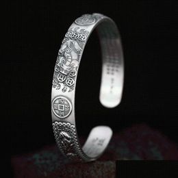 Bangle Bangle Antiek Sier Color Pixiu Scpture Vintage Sutra Lucky Heart Hanglagband Punk Men Boys Feature Charm Jewelry GiftBa Dh5y6