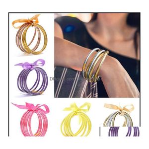 Brazalete Brazalete Pulseras Joyas Todo el clima Brillo Relleno Stardust Sile Circle Mujeres Bowknot Jelly Brazaletes Pulsera Femme 5 Unids / set Otdgx