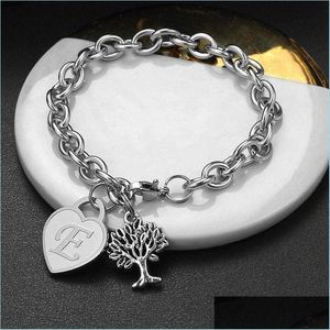 Brazalete Brazalete Moda Pulsera de corazón de acero inoxidable con 26 letras Colgante A-Z Charm Joyería inicial del alfabeto para mujeres 3388 Q2 Dro Dhreu