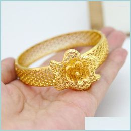 Brazalete Brazalete Señoras francesas Pulsera 24K Oro Dubai Boda africana Flores Joyería nupcial Giftbangle Kent22 Drop Delivery Pulseras Dh7Nu