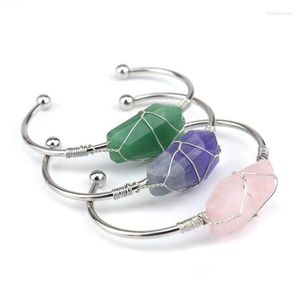 Bangle Bangle gezonde natuurlijke Reiki mineraal kristal geometrische hexahedron armband handgemaakte koperdraad gewikkeld manchet armbanden sieraden Otqqu