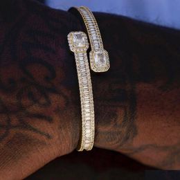 Bangle Bangle Iced Out Bling 5A Rec Hartvormige Cz Fl Band Zirconia Hip Hop Mannen Jongen Armbanden 221109 Sieraden Armbanden Dhfzk