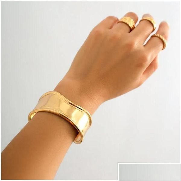 Bracelet Bangle ingemark boho métal monotage brillant grand manche ouverte bangles bangles femmes punk gold charme bracelets grunge bijoux steampunk men dh4cx