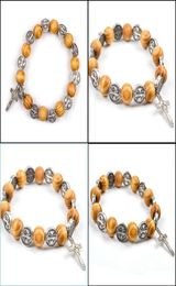 Bracelet bracelet komi naturel solide bois élastique alliage saint notation religieuse bracelet hommes femmes joelry de Jésus catholique p7247804