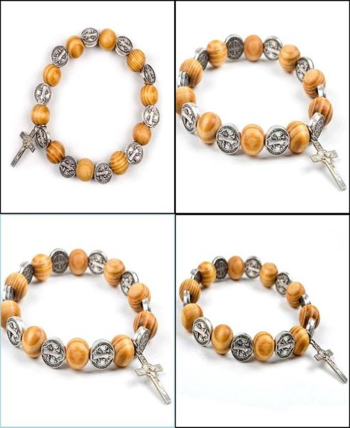 Bracelet Bracelet Komi Naturel Bois Massif Élastique Fil Alliage Saint Religieux Chapelet Bracelet Hommes Femmes Catholique Jésus Christ Bijoux P2803243