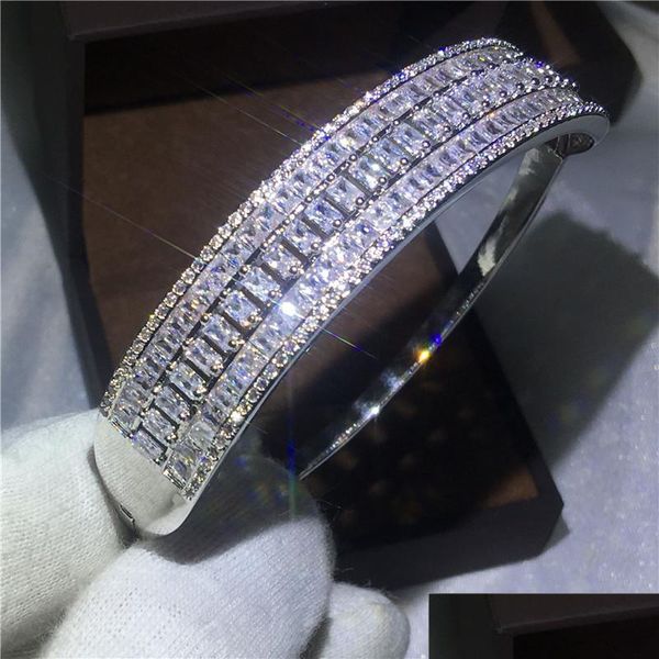 Bangle Bangle Luxury Lady Bracelet 5 Rows 5A Cubic Zirconia White Gold Filled Party Compromiso Boda para mujer Regalo de Navidad Drop Dhhbl