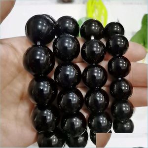 Brazalete Brazalete Natural Lucky Obsidian Stone Buddha Beads Pulseras Parejas Exquisita Moda All-Match Elástico para hombres y mujeresgle D DHSOT