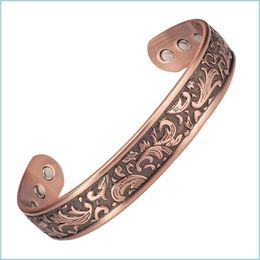 Bangle Bangle Wollet sieraden magnetische therapie pure koperen armband voor mannen open manchet bio magnet antieke pijnverlichting anti -artritis d dhjcq