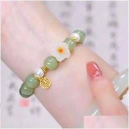 Bangle Bangles Umq Natural an Jade Small Peach Blossom Bracelet For Womens 2024 New Fashionable Niche Design Luxury Handstring Gift Dr OT10X