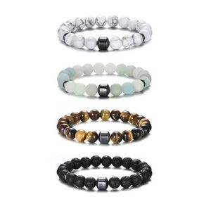 Bracelet perlé bracelet 8 mm en pierre naturelle Tiger Tiger Eye noir ONYX MATTE BEALS Perles Bangle Stretch Parm Yoga For Women Men Bijoux