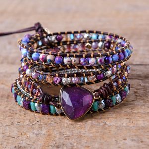 Bracelet perlé Multi 5X couches Wrap Bracelets Boho améthystes chaîne tressé brin Bracelate fait à la main Vegan Bijoux Bijoux en gros