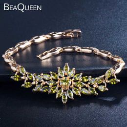 Brazalete BeaQueen Dubai Color oro AAA circonita cúbica piedras verde oliva racimo pulseras de lujo brazaletes joyería regalo para mujeres B004 ldd240312